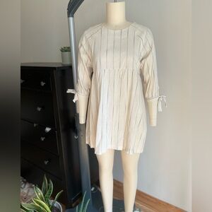 Olive Striped Babydoll Mini Dress